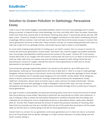 Solution to Ocean Pollution in Garbology: Persuasive Essay
