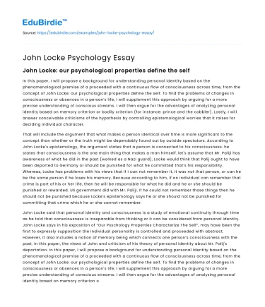 John Locke Psychology Essay