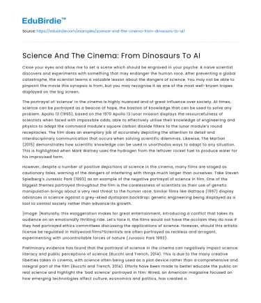 Science And The Cinema: From Dinosaurs To AI