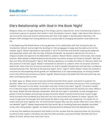 Elie’s Relationship with God in the Book ‘Night’