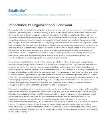 Importance Of Organizational Behaviour