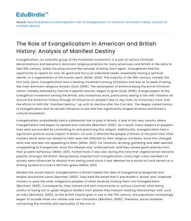 Evangelicalism in American & British History: Manifest Destiny Analysis