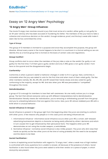 Essay on ‘12 Angry Men’ Psychology