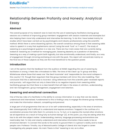 Relationship Between Profanity and Honesty: Analytical Essay