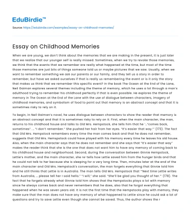 Essay on Childhood Memories