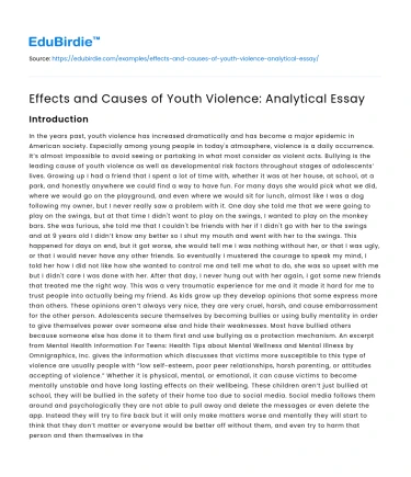 Effects and Causes of Youth Violence: Analytical Essay
