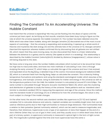 Finding The Constant To An Accelerating Universe: The Hubble Constant