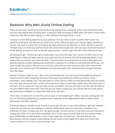 Men’s Reluctance Toward Online Dating