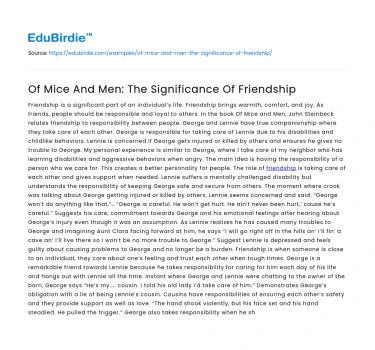 Of Mice And Men: The Significance Of Friendship