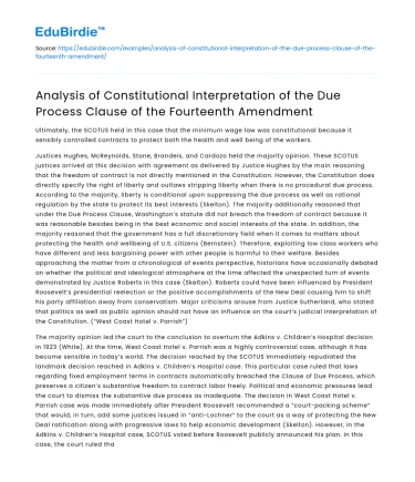 Interpretation of Due Process Clause in 14th Amendment