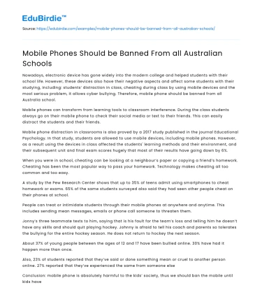 Mobile Phones Should be Banned From all Australian Schools