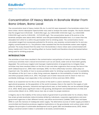 Heavy Metal Concentration in Borehole Water, Ikono Urban