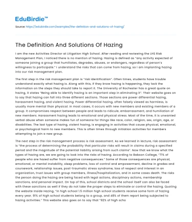 The Definition And Solutions Of Hazing