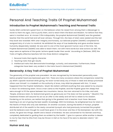 Personal And Teaching Traits Of Prophet Muhammad