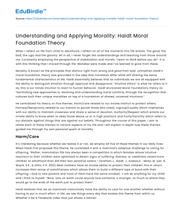 Understanding and Applying Morality: Haidt Moral Foundation Theory