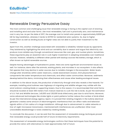 Renewable Energy Persuasive Essay