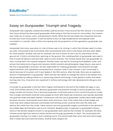 Essay on Gunpowder: Triumph and Tragedy