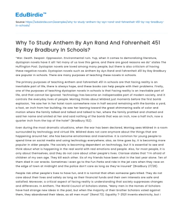 Importance of Studying Anthem and Fahrenheit 451 in Schools
