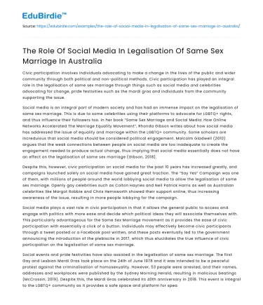 The Role Of Social Media In Legalisation Of Same Sex Marriage In Australia