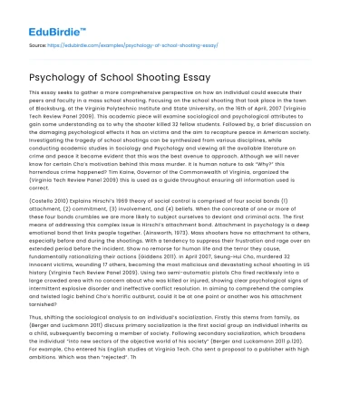 Psychology of School Shooting Essay