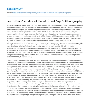 Analytical Overview of Marwick and Boyd’s Ethnography