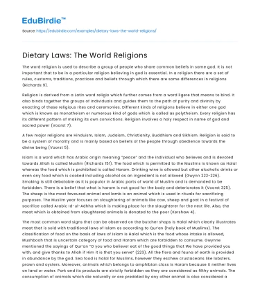 Dietary Laws: The World Religions