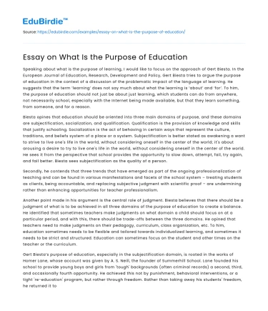 Essay on What Is the Purpose of Education