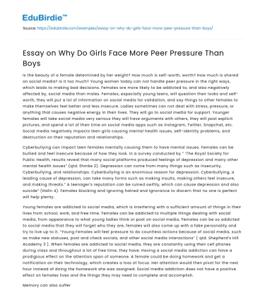 Essay on Why Do Girls Face More Peer Pressure Than Boys