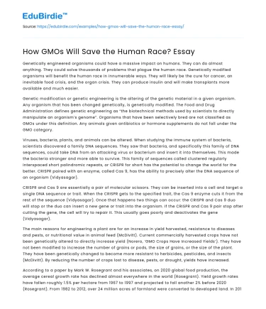 How GMOs Will Save the Human Race? Essay