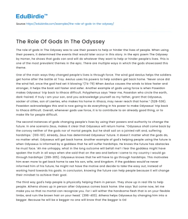 The Role Of Gods In The Odyssey