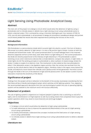 Light Sensing Using Photodiode: Analytical Essay