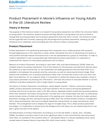 Product Placement in Movies and Its Influence on Young Adults in the US