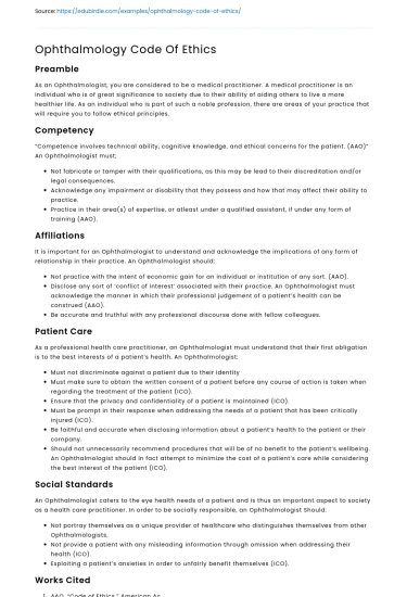 Ophthalmology Code Of Ethics