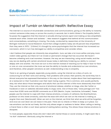 Impact of Tumblr on Mental Health: Reflective Essay