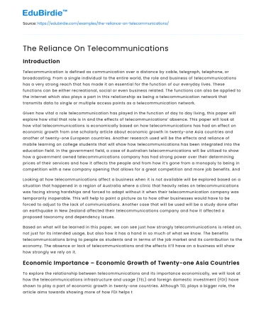 The Reliance On Telecommunications
