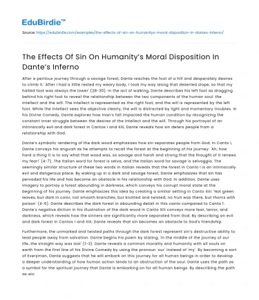 The Effects Of Sin On Humanity’s Moral Disposition In Dante’s Inferno