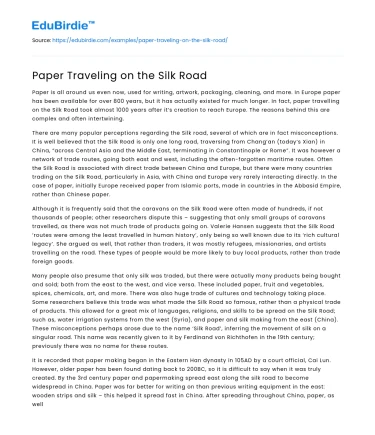 Paper Traveling on the Silk Road