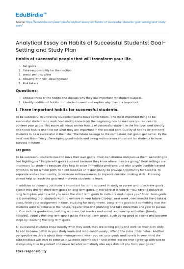 Successful Students: Goal-Setting and Study Plan