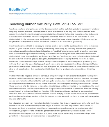 Teaching Human Sexuality: How Far Is Too Far?