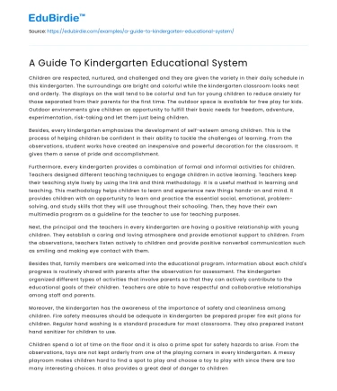 A Guide To Kindergarten Educational System