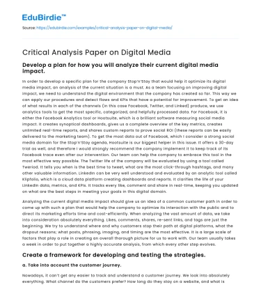 Critical Analysis Paper on Digital Media