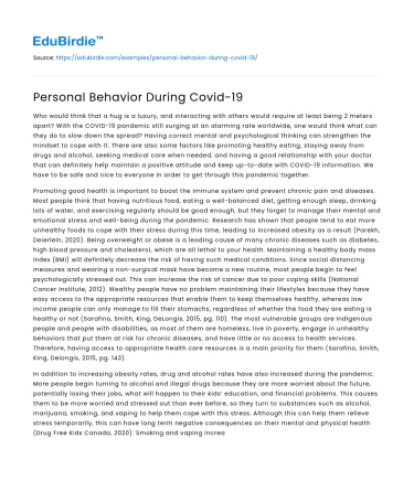 Personal Behavior During Covid-19