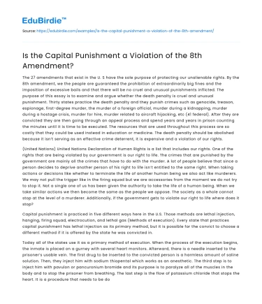 Is the Capital Punishment a Violation of the 8th Amendment?