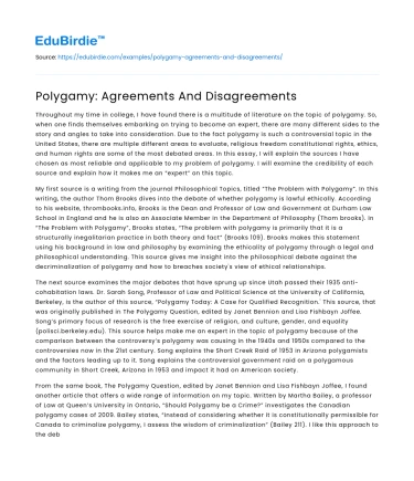 Polygamy: Agreements And Disagreements