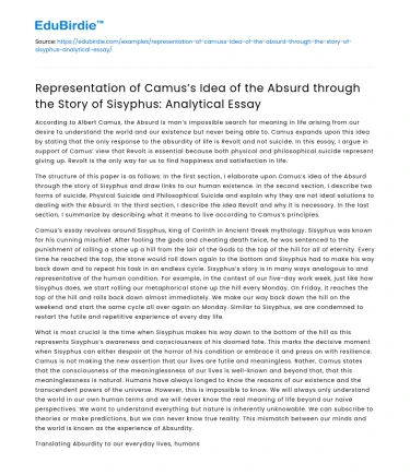 Camus’s Absurdity in Sisyphus: An Analysis