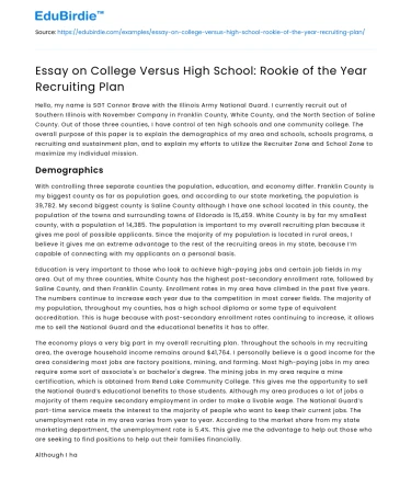 College Versus High School: Rookie of the Year Recruiting Plan