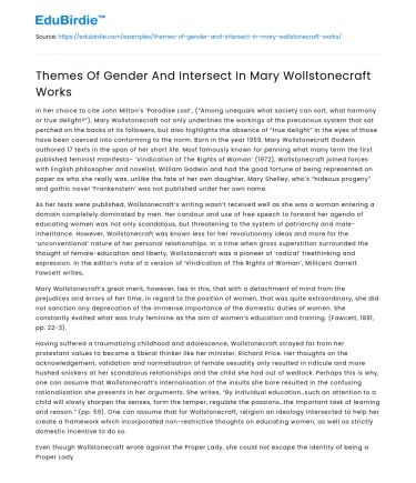 Themes Of Gender And Intersect In Mary Wollstonecraft Works