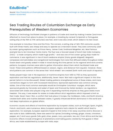 Sea Trading Routes of Columbian Exchange: Early Western Economy Boost