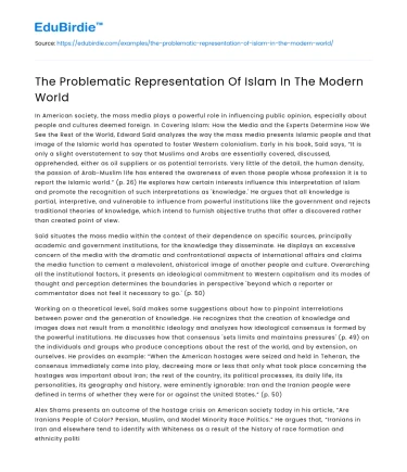 The Problematic Representation Of Islam In The Modern World