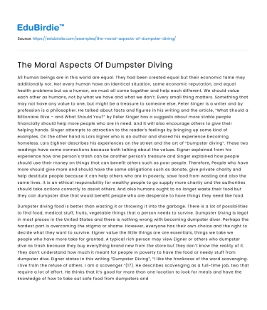 The Moral Aspects Of Dumpster Diving